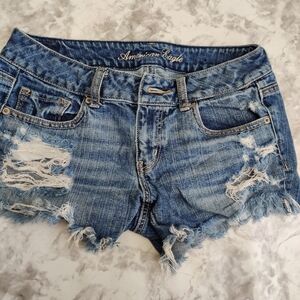 American Eagle Outfitters Women's Distressed Blue Denim Shorts